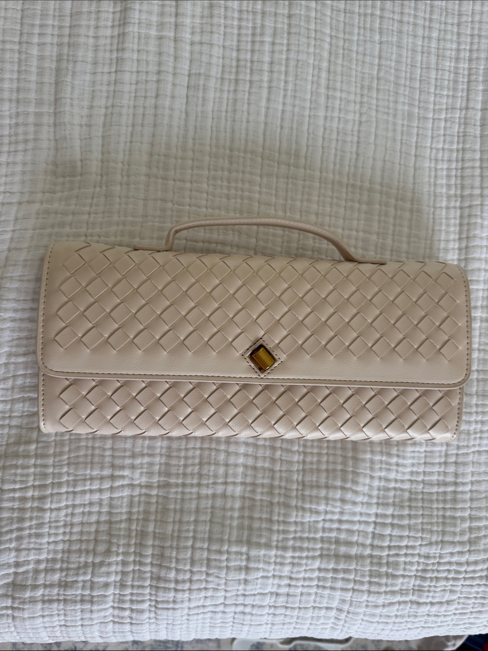 Amazon Woven Clutch Wristlet in Light Beige with Gold Accent